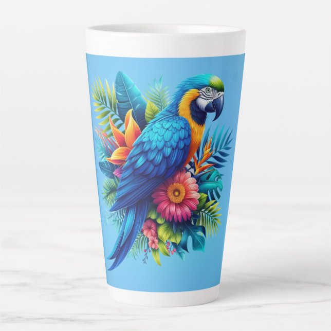 Caneca De Café Latte Arara tropical azul-colorida (Frente)