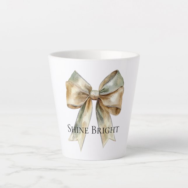 Caneca De Café Latte Arco Dourado Verde Russo de Natal Personalizado (Frente)