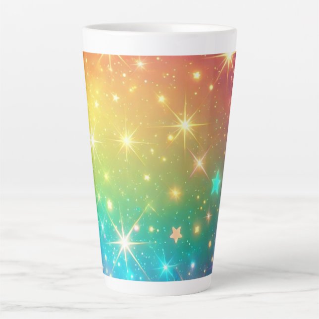 Caneca De Café Latte Arco-íris colorido estrela espaço (Frente)
