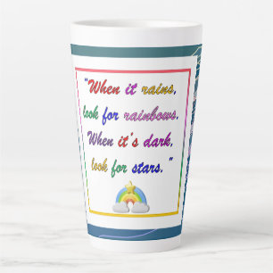 Caneca De Café Latte Arco-íris e Estrelas - Caneta Azul Motivacional
