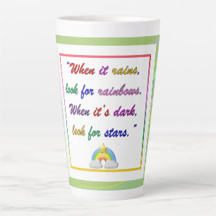Caneca De Café Latte Arco-Íris e Estrelas - Caneta Verde Motivacional