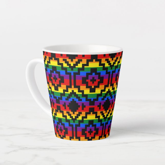 Caneca De Café Latte Arco-íris Orgulho LGBTQ Geométrico (Ângulo esquerdo)