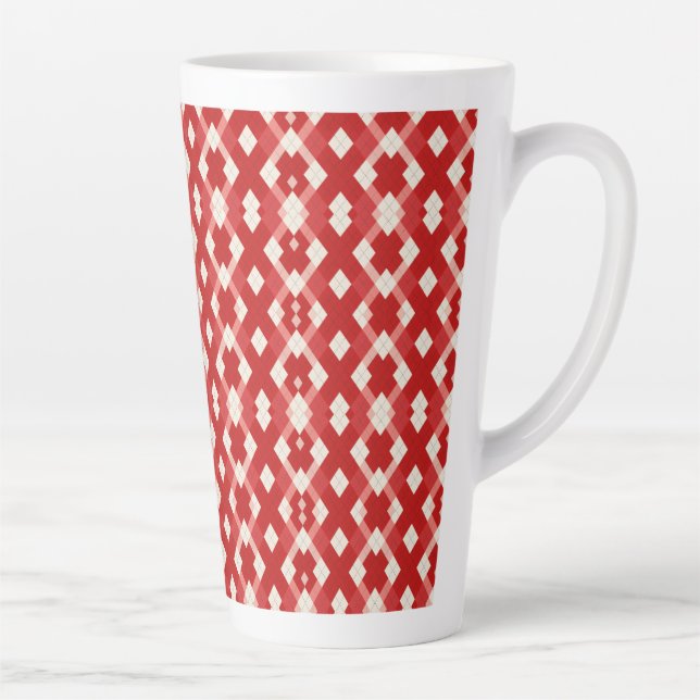 Caneca De Café Latte Argyle, red white pink Valentine's day  (Direita)