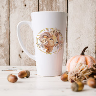 Caneca De Café Latte Aries em Aquarela Astronomia Signo do Zodíaco   Mo