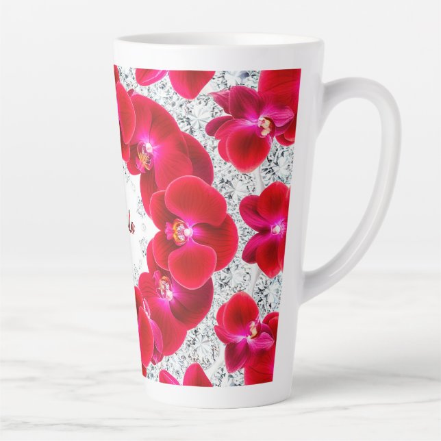 Caneca De Café Latte Arranjo Elegante de Orquídeas Vermelhas (Direita)