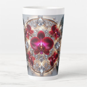 Caneca De Café Latte Arranjo Elegante de Orquídeas Vermelhas