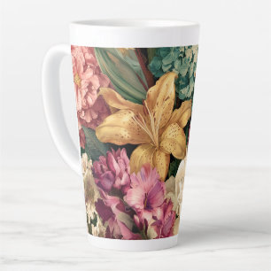 Caneca De Café Latte Arranjo Floral Vintage Vibrante