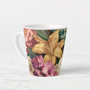 Caneca De Café Latte Arranjo Floral Vintage Vibrante