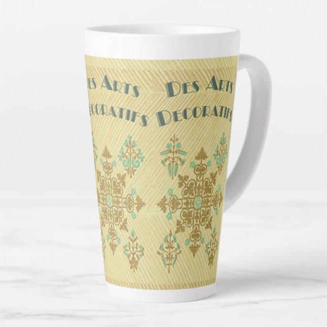 Caneca De Café Latte Art deco gold e teal francês Vintage art (Ângulo direito)