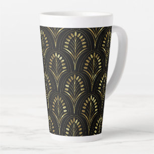 Caneca De Café Latte Art Nouveau Flores Douradas