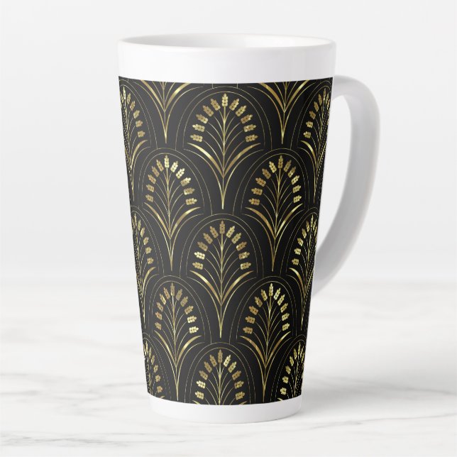 Caneca De Café Latte Art Nouveau Flores Douradas (Ângulo direito)