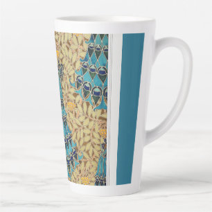 Caneca De Café Latte Art nouveau pavão têxtil deco verneuil azul