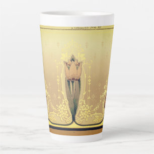 Caneca De Café Latte Art nouveau tulipa floral rosa e ouro elegante