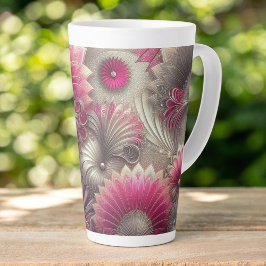 Caneca De Café Latte Art Nouveau Ventiladores rosa e prateados
