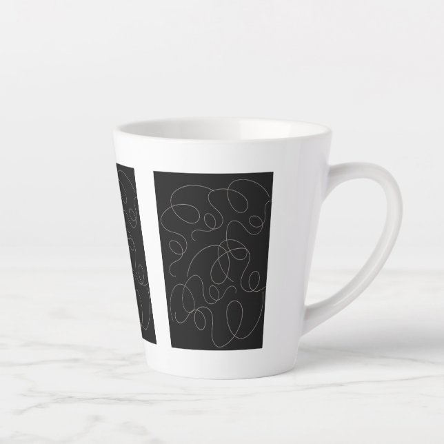 Caneca De Café Latte Arte abstrata em linha, Design Moderno Preto e Bra (Direita)