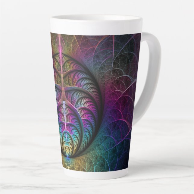 Caneca De Café Latte Arte abstrata fractal colorida alucinante (Ângulo direito)