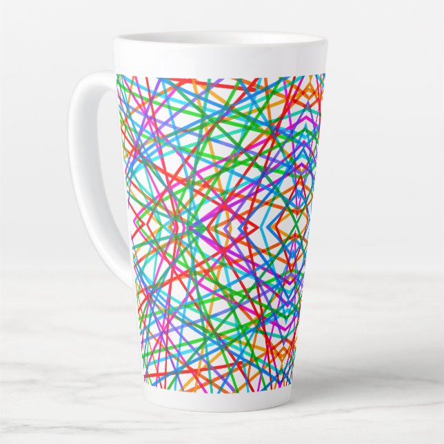 Caneca De Café Latte Arte Abstrata Moderna em Linhas (Ângulo esquerdo)