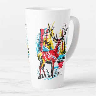 Caneca De Café Latte Arte Abstrata Vibrante da Floresta com Cervo - Art