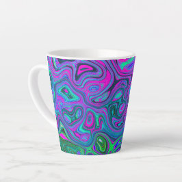 Caneca De Café Latte Arte Abstrato Groovy Marmoreado em Magenta e Verde