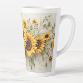 Caneca De Café Latte Arte Botânica de Buquê de Girassóis
