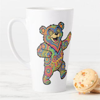 Caneca De Café Latte Arte Colorida de Urso Teddy Psicodélico