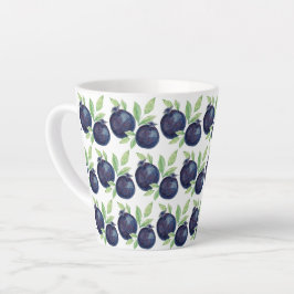 Caneca De Café Latte Arte de Aquarela de Mirtilos Fofos Pintada à Mão