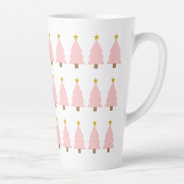 Caneca De Café Latte Arte de Árvore de Natal Rosa Moderna, Estrela Dour