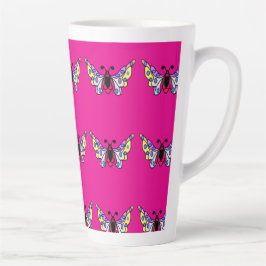 Caneca De Café Latte Arte de Borboleta Folclórica Moderna Vibrante Pers
