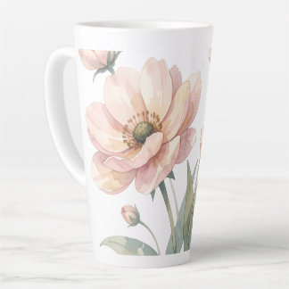 Caneca De Café Latte Arte de Buquê de Aquarela Floral Rosa Suave