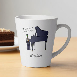 Caneca De Café Latte Arte de Burt Quackarach Pato Toca Piano Divertido