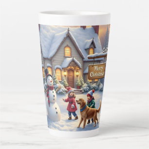 Caneca De Café Latte Arte de Cena de Natal com Neve Aconchegante