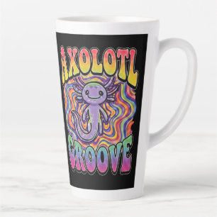 Caneca De Café Latte Arte de Chuva de Cores Retro Groovy Hippie Axolote