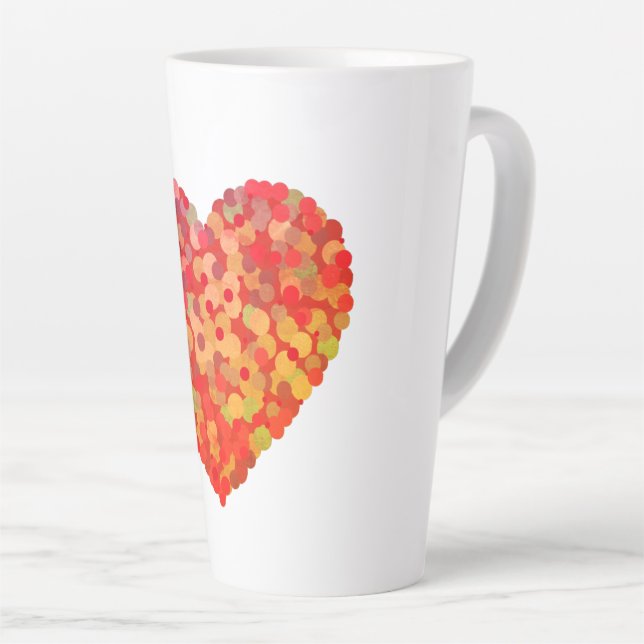 Caneca De Café Latte Arte de Coração Abstrato com Confetes (Ângulo direito)