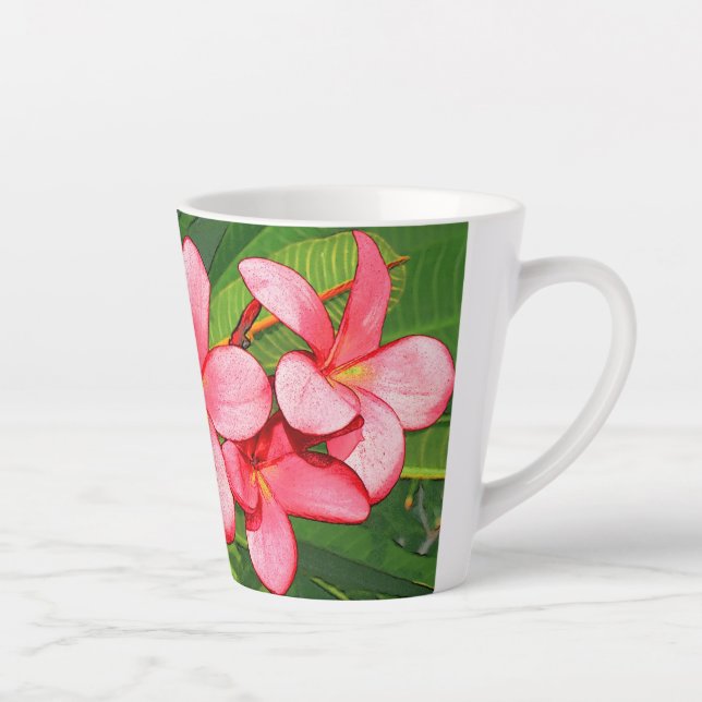 Caneca De Café Latte Arte de Frangipani Tropical Rosa (Direita)