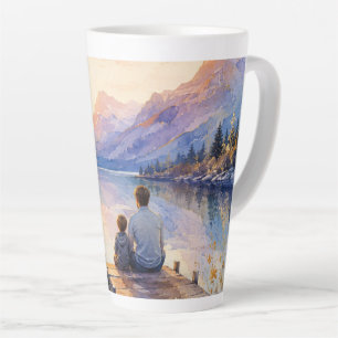 Caneca De Café Latte Arte de Impressão em Aquarela do Lago Pai e Filho
