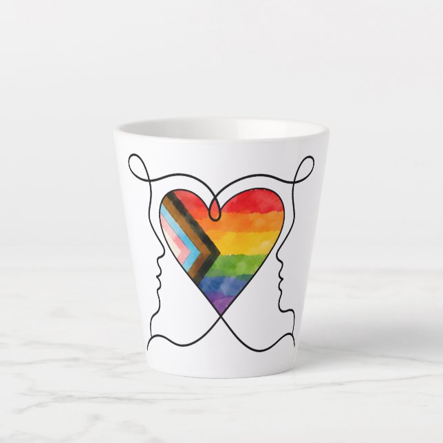 Caneca De Café Latte Arte de Linha Coração Progress Pride (Frente)