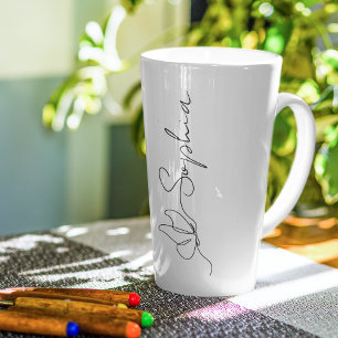 Caneca De Café Latte Arte de Linha de Borboleta Preta Simples Nome Pers