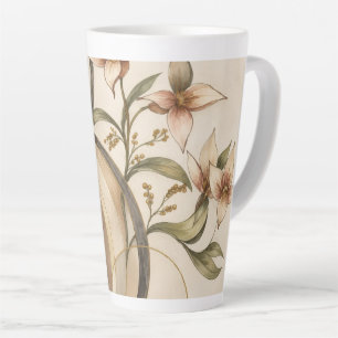 Caneca De Café Latte Arte de Linhas Florais Abstratas e Caligrafia Terr