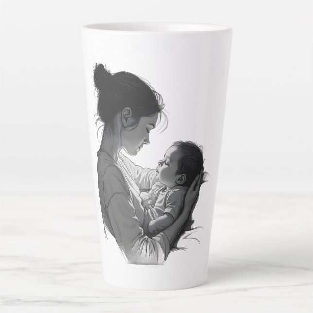 Caneca De Café Latte Arte de mãe e bebê (Frente)