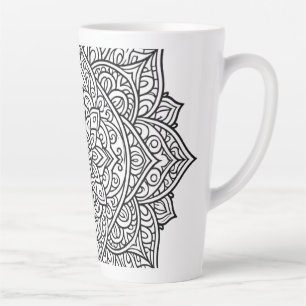 Caneca De Café Latte Arte de Mandala com Linhas Pretas Intrincadas