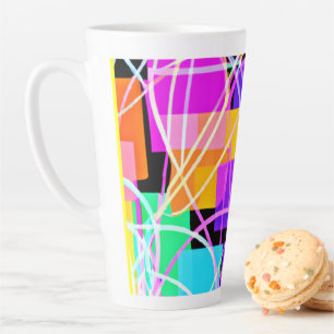 Caneca De Café Latte Arte de Padrões Neon Únicos E Coloridos