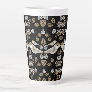 Caneca De Café Latte Arte de Pássaro Abstrato Geométrico Moderno Dourad
