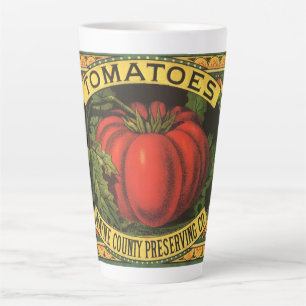 Caneca De Café Latte Arte de rótulo de caixa de frutas vintage, tomates