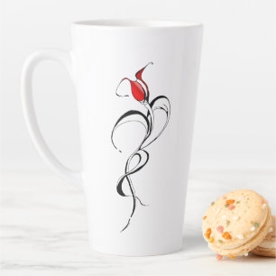 Caneca De Café Latte Arte de Tatuagem Tribal Surrealista Rosa Vermelha