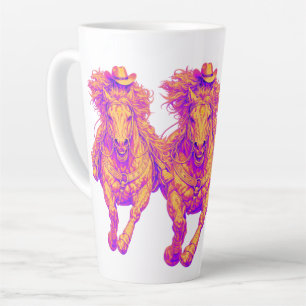 Caneca De Café Latte Arte de Vaqueira ao Cavalo Neon Ocidental