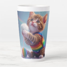 Caneca De Café Latte Arte digital elegante do Gatinho Rainbow