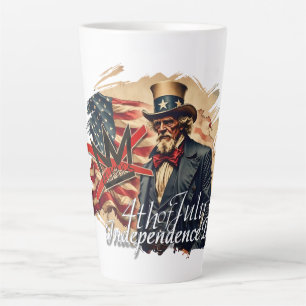 Caneca De Café Latte Arte do Dia da Independência do Tio Sam Sem Reis
