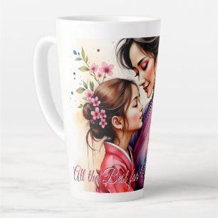 Caneca De Café Latte Arte do Quimono do Dia das Mães com Abraço Floral
