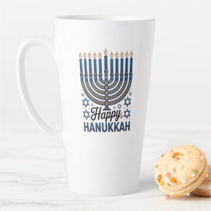Caneca De Café Latte Arte Elegante de Hanukka - Feriado Judaico Feliz