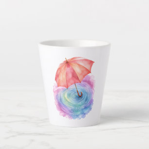 Caneca De Café Latte Arte em Aquarela de Guarda-Chuva Pastel Ondulações